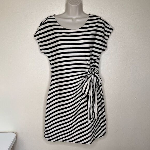 Anthropologie Saturday Sunday Yael Dress Side Tie Cream Black Stripe Women Med - Picture 14 of 14